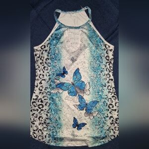 Blue Butterfly Print Women's Top